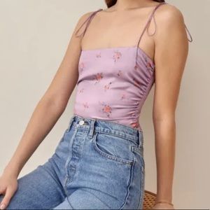 Purple floral Lucrezia Silk Top by Reformation